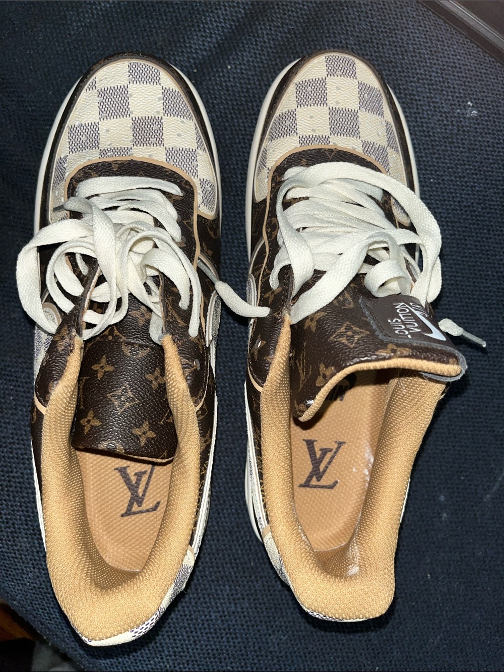 Louis Vuitton Brown Monogram & Cream Checker Low-Top Sneakers